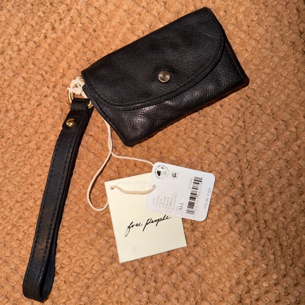 Free People Black Leather Wristlet